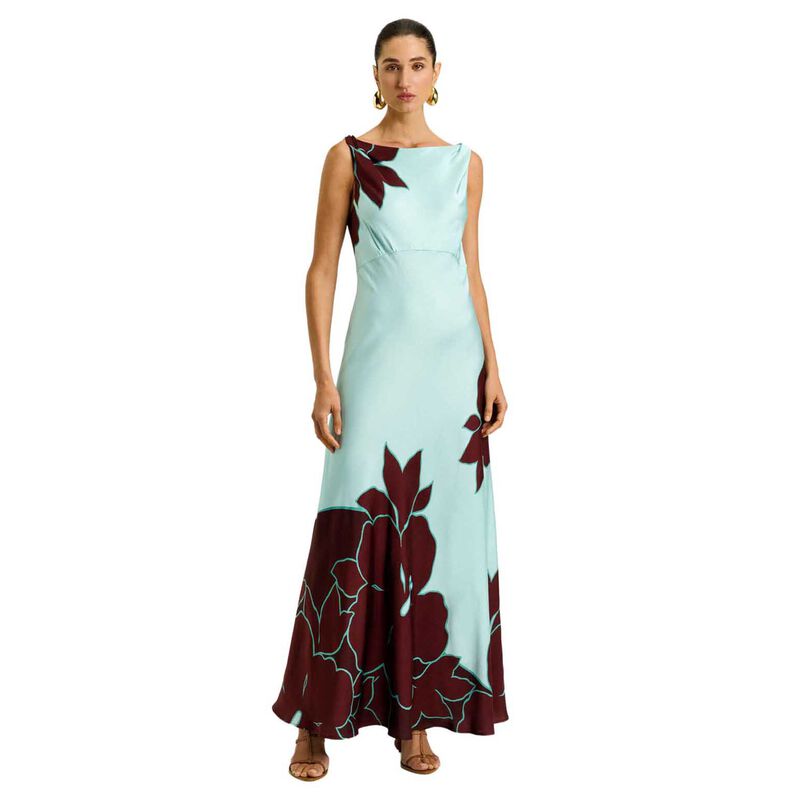 Veronika Maine Mint Poinsettia Satin Maxi Dress image number 0